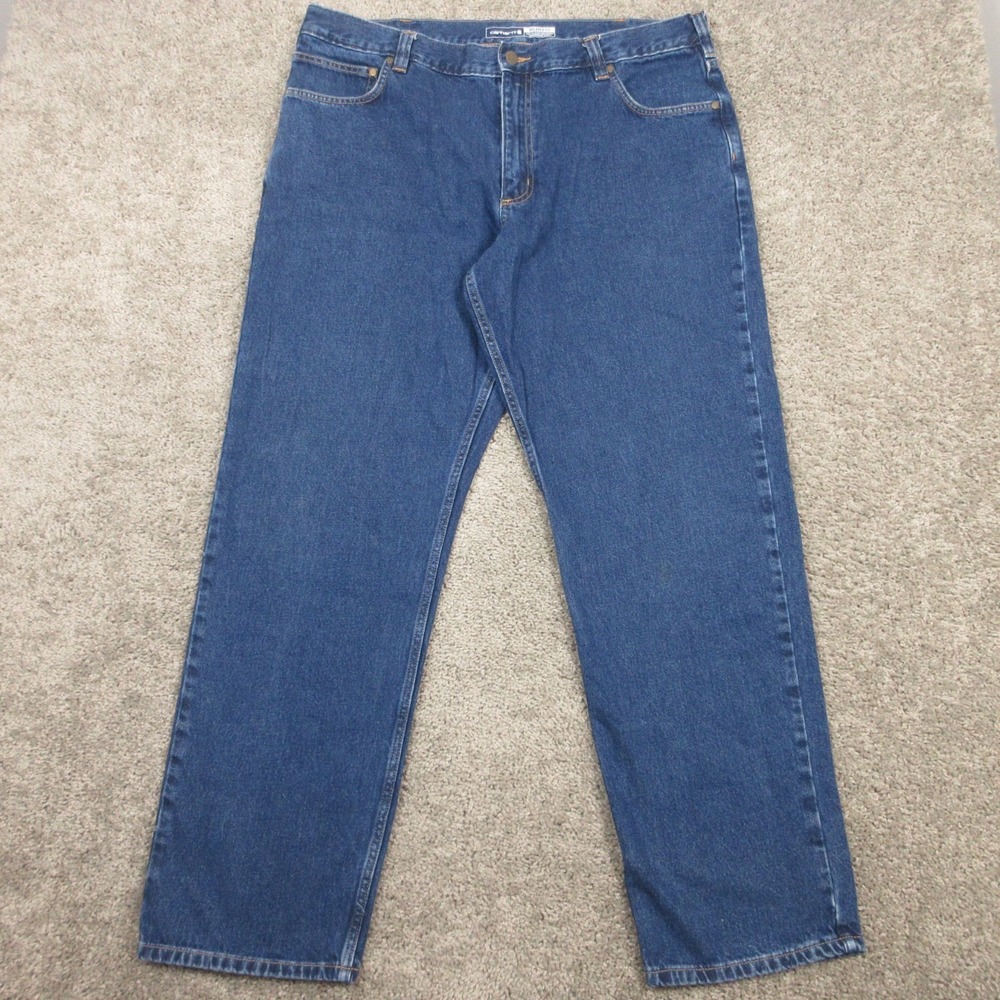 Carhartt Jeans Mens 40x34 Blue Relaxed Straight Workwear 5 Pocket Denim Pants